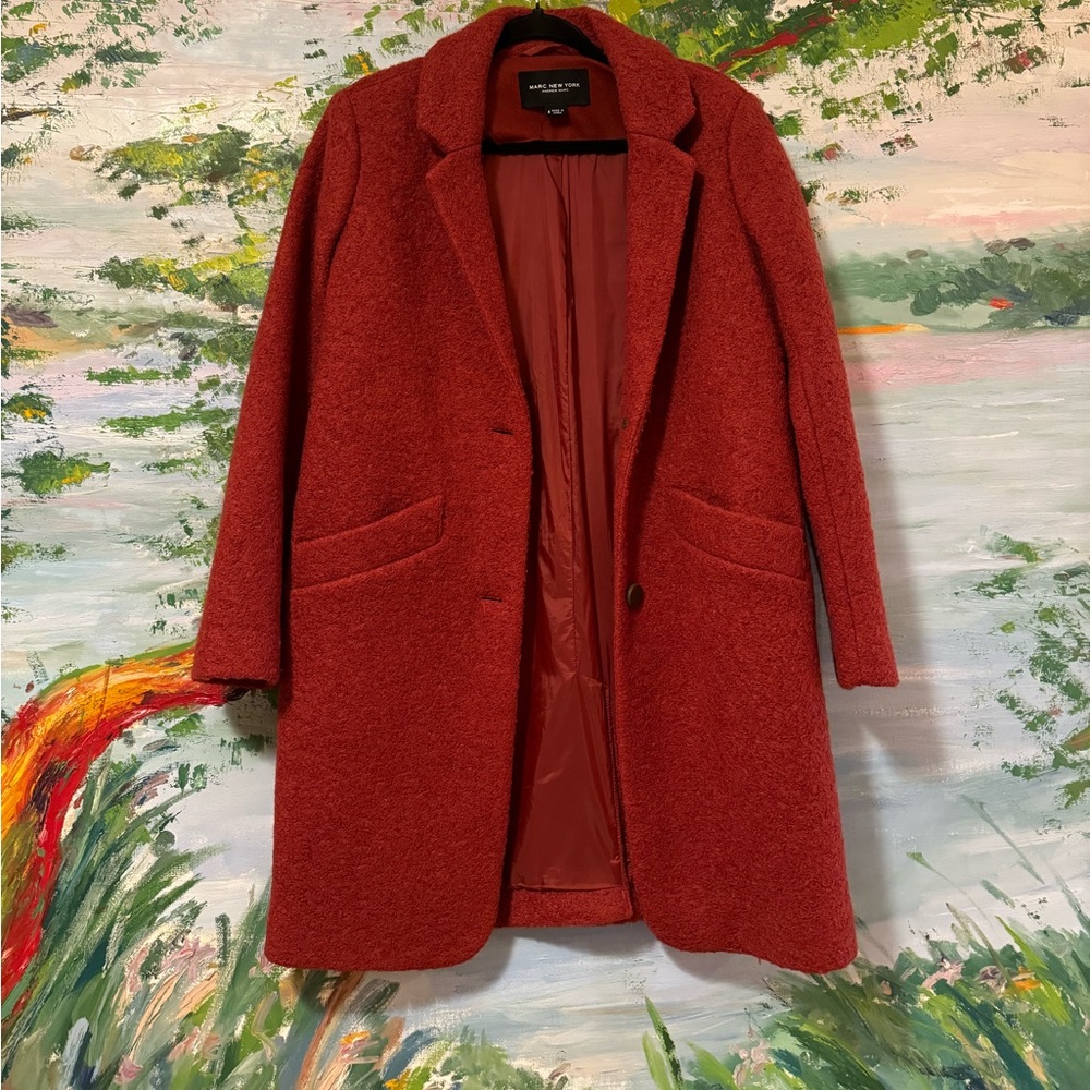 Marc New York Paige Bouclé Coat Women's US 4 Brick Knee Length Relaxed Fit